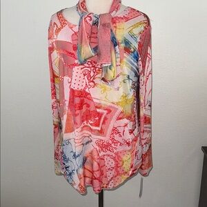 Peter Nygard Multicolor Blouse with Scarf. NWT